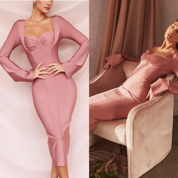 House of CB 'BODY' ROSE BANDAGE MIDI DRESS - Picture 4 of 10